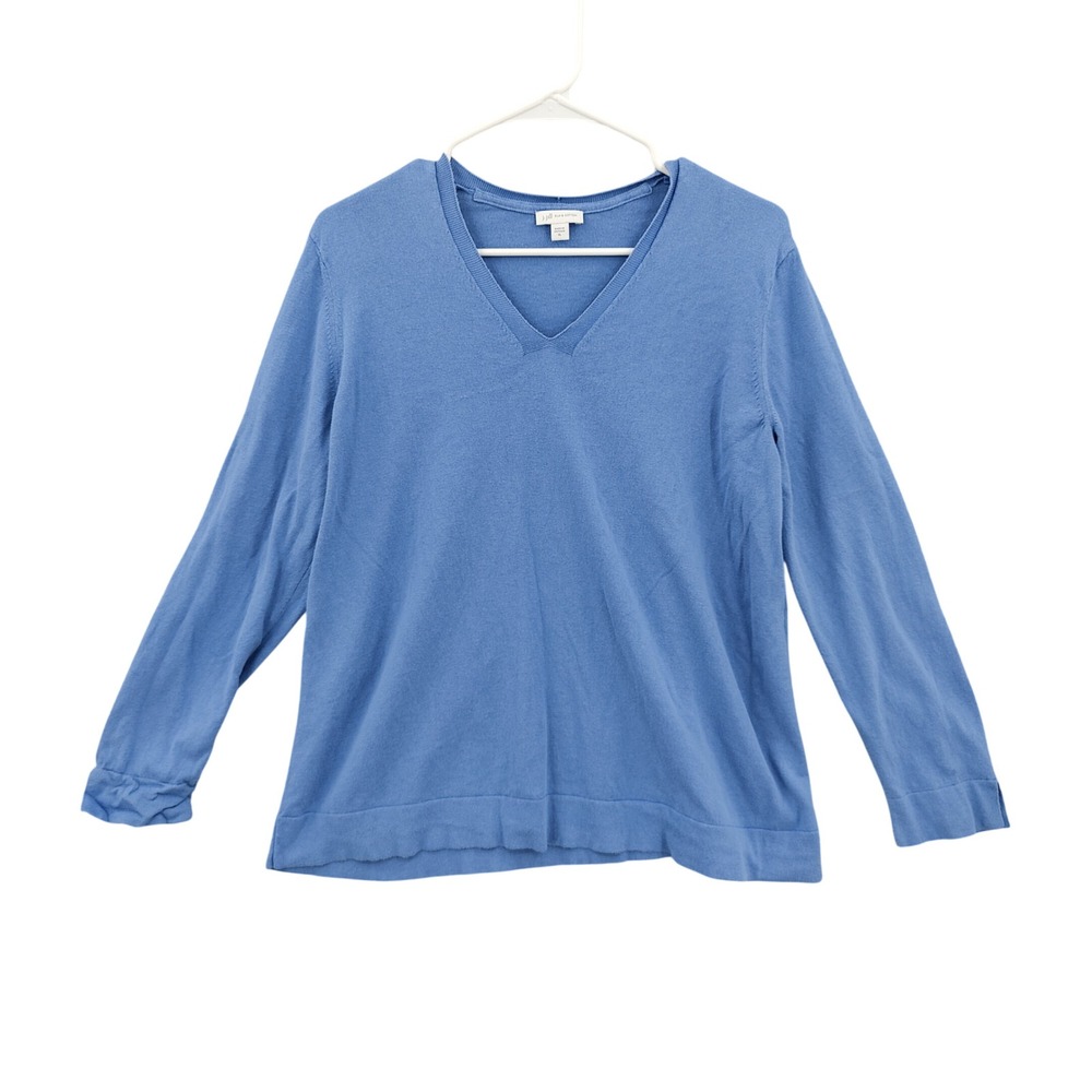 J. Jill Women Classic Silk Cotton V-Neck Sweater XL Blue Preppy Minimalist